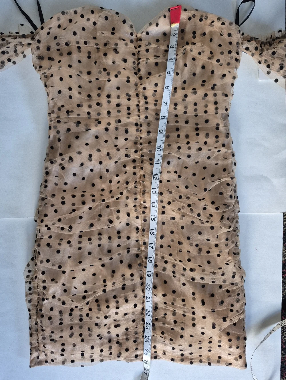Majorelle Secrets Party Dress Black Polka Dot Nude Tulle Ruched Mini Size M NEW